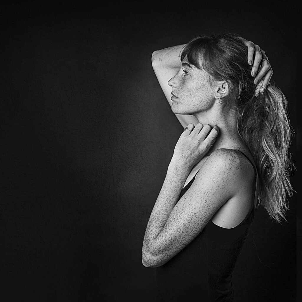 Image of a Freckled Model Shot during a Studio Portraits Lighting Workshop